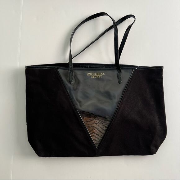 Victoria’s Secret Tote Bag with Wristlet 2018 Black Shimmer and Tiger Print - Picture 12 of 12